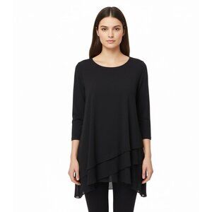 Alfani Womens Black Layered Hem Tunic Top 3/4 Sleeve Stretchy Lightweight Size S